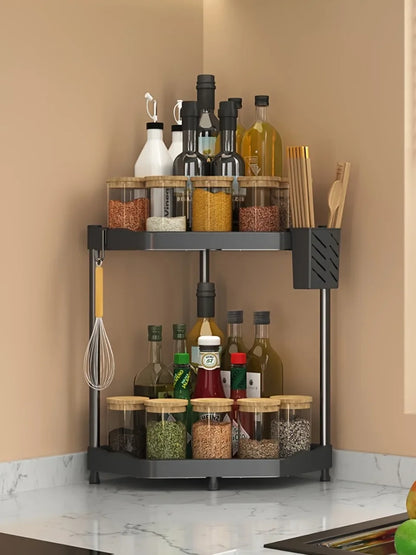 Kitchen Seasoning Shelf – 3 Tier Spice Rack & Chopstick Organiser for Corner Countertops