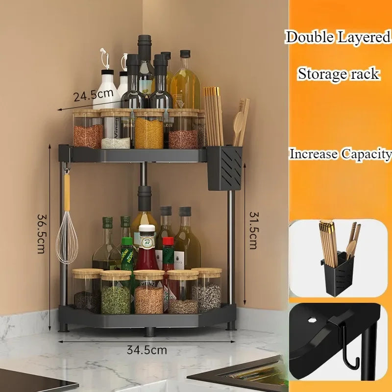 Kitchen Seasoning Shelf – 3 Tier Spice Rack & Chopstick Organiser for Corner Countertops