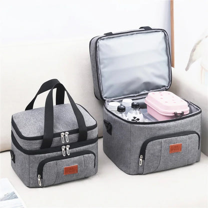 Double Layer Insulated Lunch Bag with Shoulder Strap – Large Capacity Picnic & Travel Tote